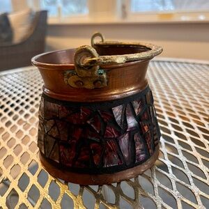 Elegant Copper and Mosaic Glass Multi Purpose Holder, Container Home Accent